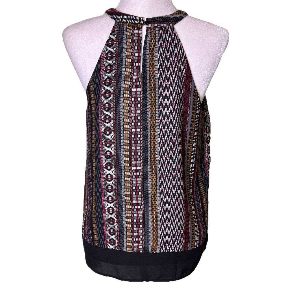 Womens Ethno Chic Ikat Tribal Print Halter Tank High Neck Flowey Top Size Medium - Picture 3 of 6